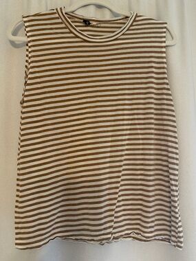 Monrow Striped Sleeveless Tank Top in Cream and Brown